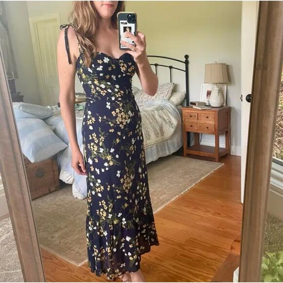 Reformation Blue Floral Midi Slip Dress SIZE 2 Cottage Sundress Corset $278 - Picture 6 of 13